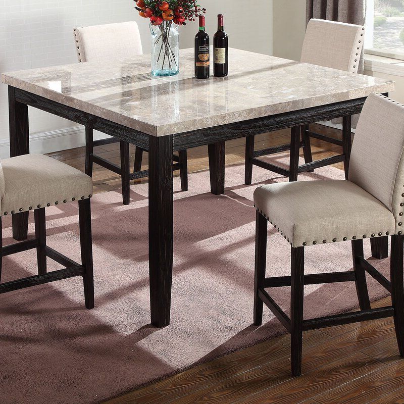 Andreniki Bar Height Pedestal Dining Tables Intended For Best And Newest Alcott Hill Wilber Marble Counter Height Dining Table (View 3 of 20)