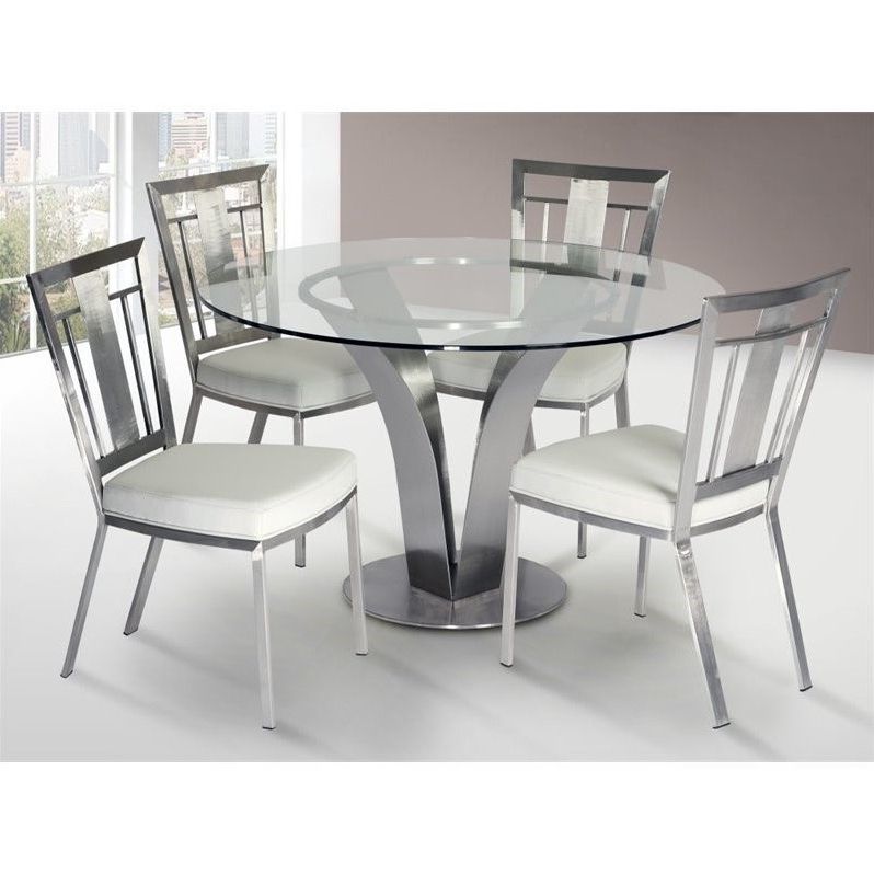 Armen Living Cleo Glass Top Round Dining Table In In Most Recently Released Collis Round Glass Breakroom Tables (View 12 of 20)