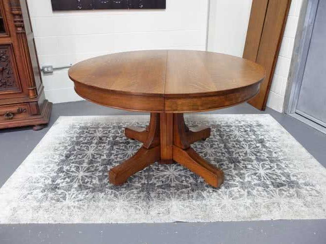 Arts + Crafts Quartered Oak Split Pedestal Dining Table Within Fashionable Monogram 48'' Solid Oak Pedestal Dining Tables (View 8 of 20)