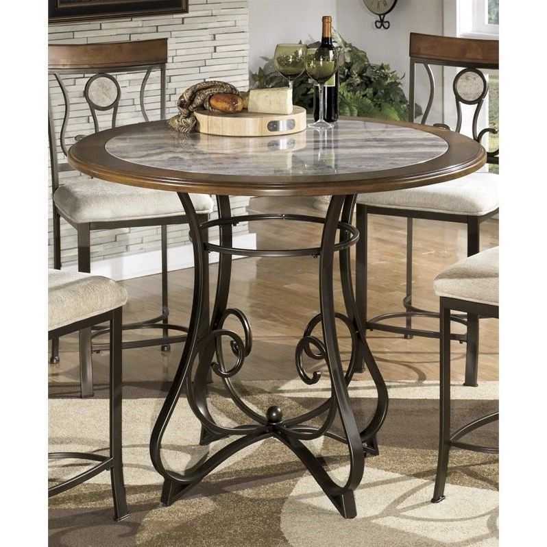 Ashley Hopstand Round Counter Height Faux Marble Dining Within Fashionable Overstreet Bar Height Dining Tables (Gallery 20 of 20)