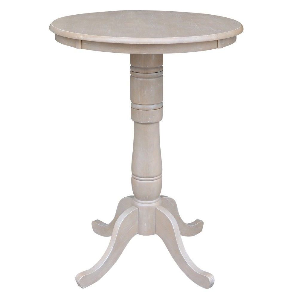 Bar Height Pedestal Dining Tables Regarding Latest Solid Wood Round Pedestal Bar Height Table Washed Gray (View 9 of 20)