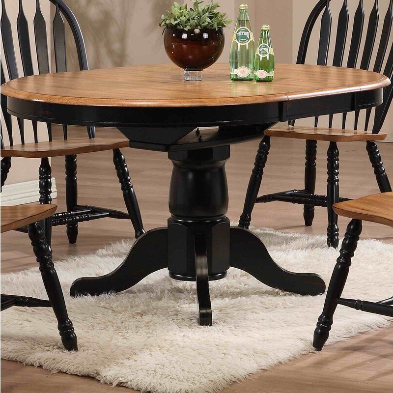 Beachcrest Home Dellinger Extendable Solid Wood Dining In Best And Newest Rubberwood Solid Wood Pedestal Dining Tables (View 17 of 20)