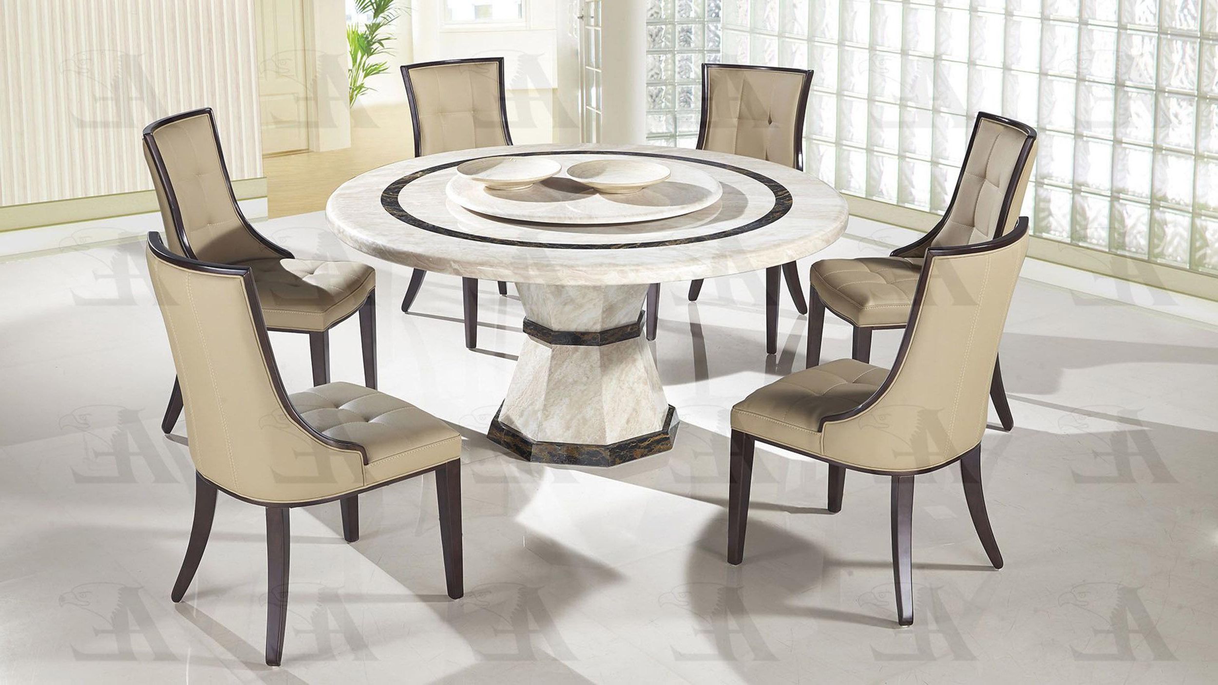 Beige Faux Marble Top Round Dining Table American Eagle Pertaining To Trendy Hetton 38'' Dining Tables (View 6 of 20)