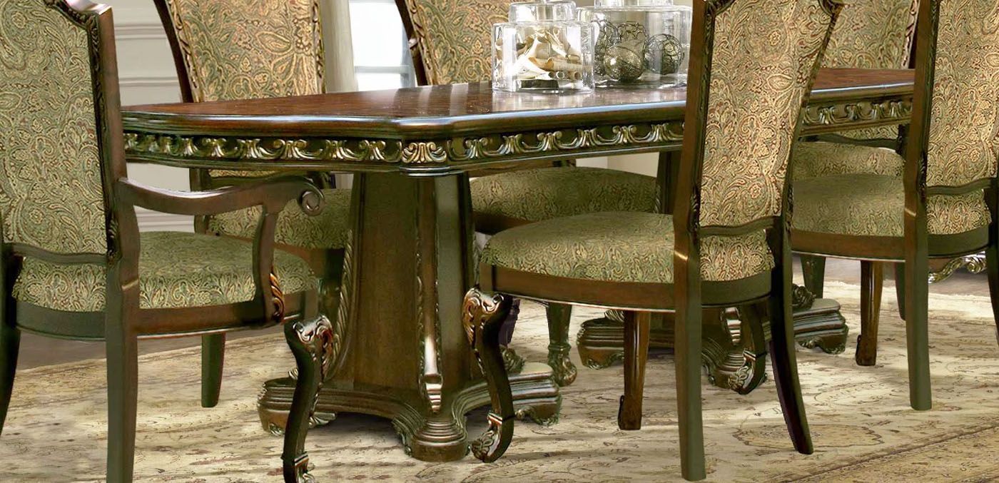 Best And Newest Kirt Pedestal Dining Tables Inside Andrea Traditional Cherry Double Pedestal Rectangular (View 18 of 20)