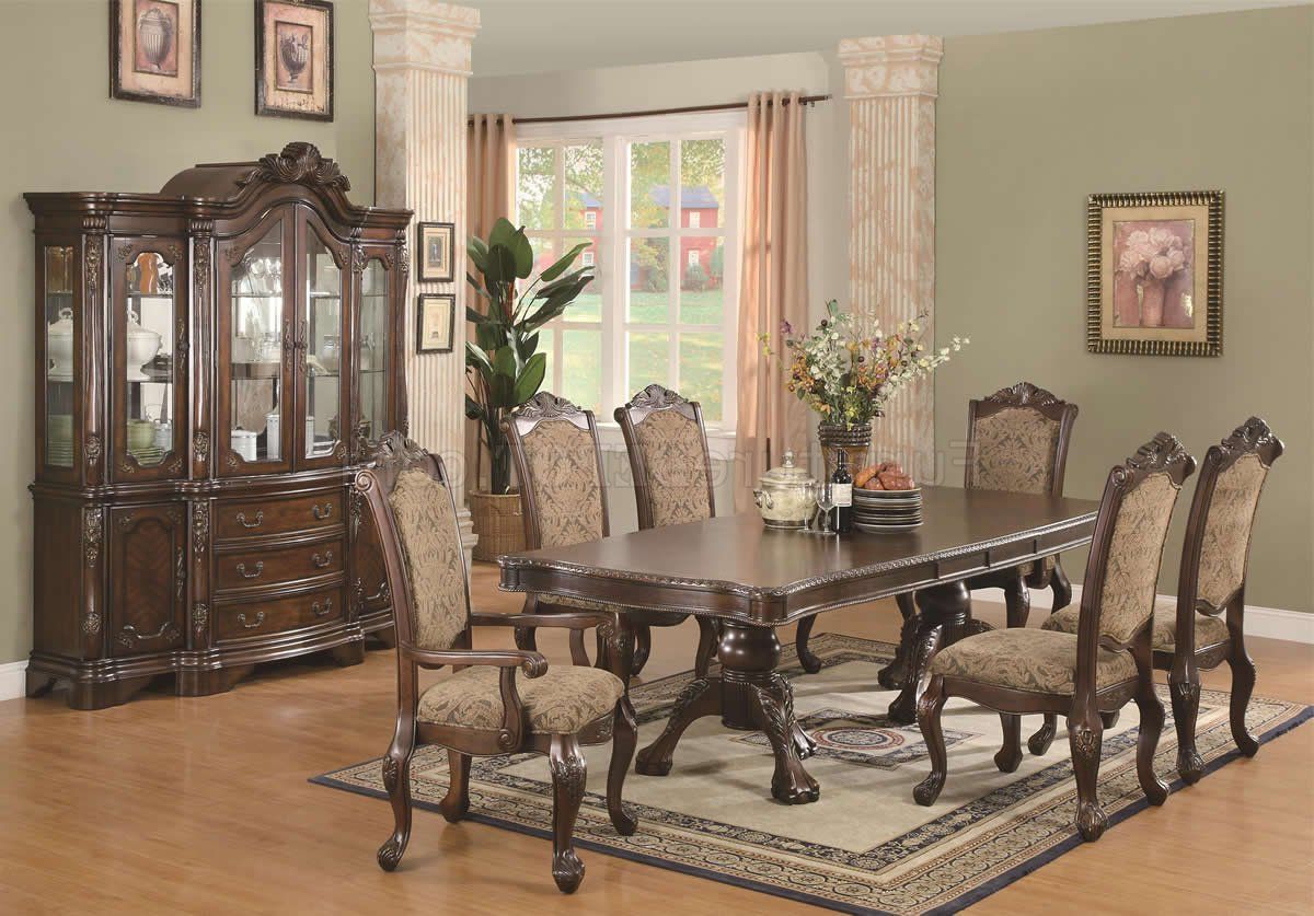 Brown Cherry Finish Traditional Dining Table W/extension Leaf Intended For Famous Classic Dining Tables (View 6 of 20)