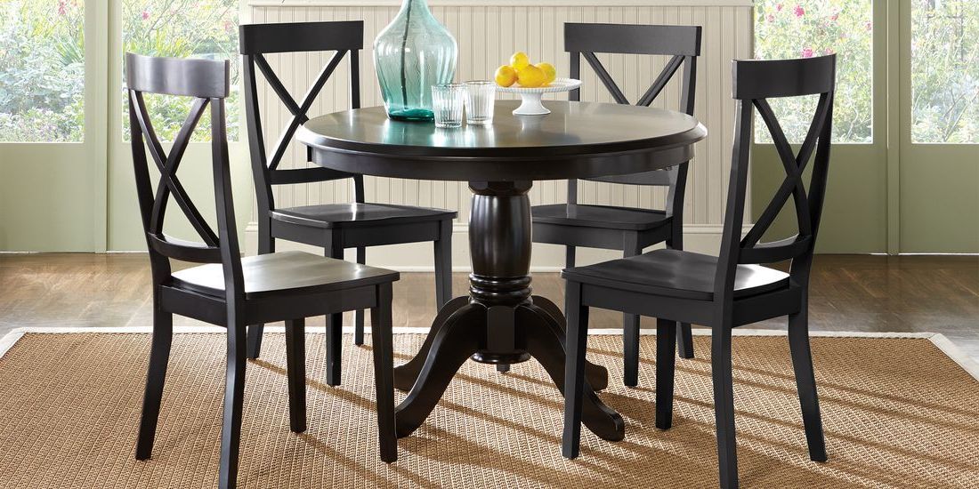 Brynwood Black 5 Pc Round Dining Set With Black Chairs Within Best And Newest Andrelle Bar Height Pedestal Dining Tables (View 6 of 20)