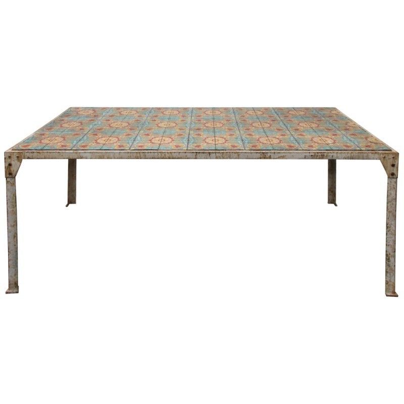 Cabrera Tile Top Rustic Iron 200cm Dining Table With Most Recently Released Dellaney 35'' Iron Dining Tables (View 1 of 20)