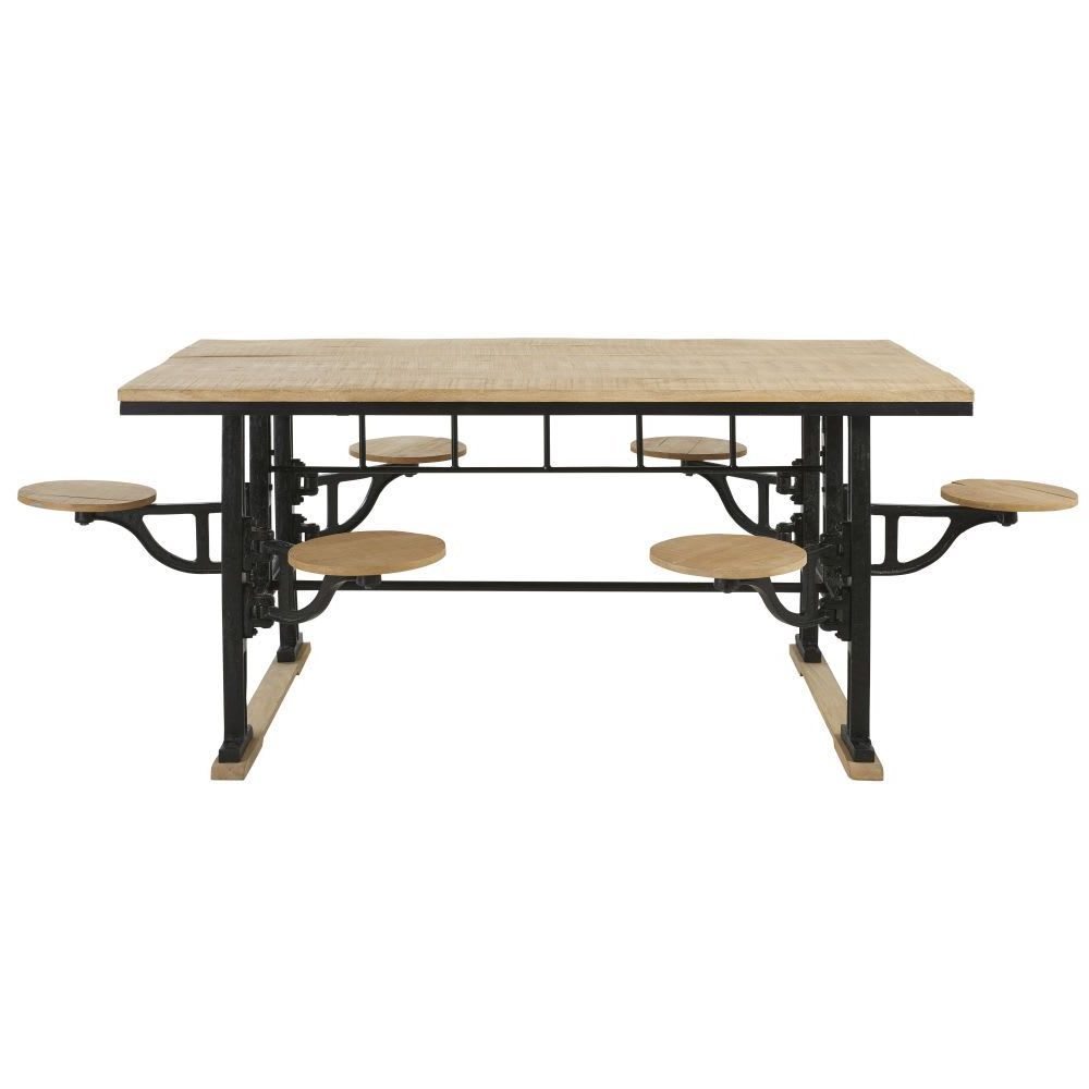 Cast Iron And Mango Wood 8 Seater Dining Table With Stools In Favorite Dellaney 35'' Iron Dining Tables (View 5 of 20)