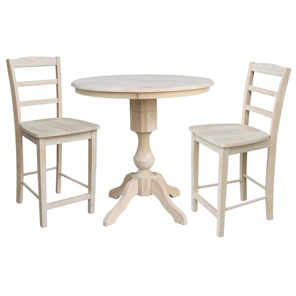 Counter Height Pedestal Dining Tables In Popular 36" Round Top Pedestal Counter Height Table With 2 Madrid (View 14 of 20)