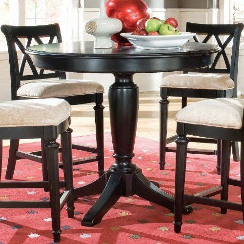 Counter Height Pedestal Dining Tables Pertaining To Newest American Drew Camden Black Round Counter Height Pedestal (View 10 of 20)