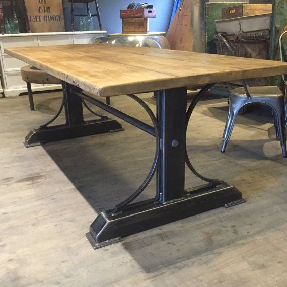 Current Dellaney 35'' Iron Dining Tables Inside Rustic Industrial Reclaimed Metal 7ft Iron Bridge Frame (View 11 of 20)