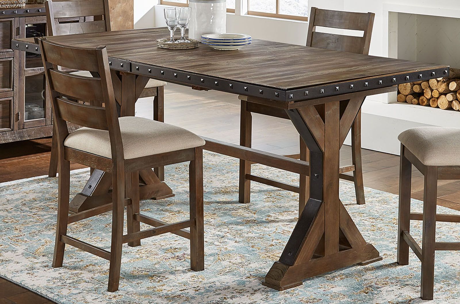 Current Romriell Bar Height Trestle Dining Tables Throughout A America Furniture Marquez Gathering Height Trestle Table (View 1 of 20)