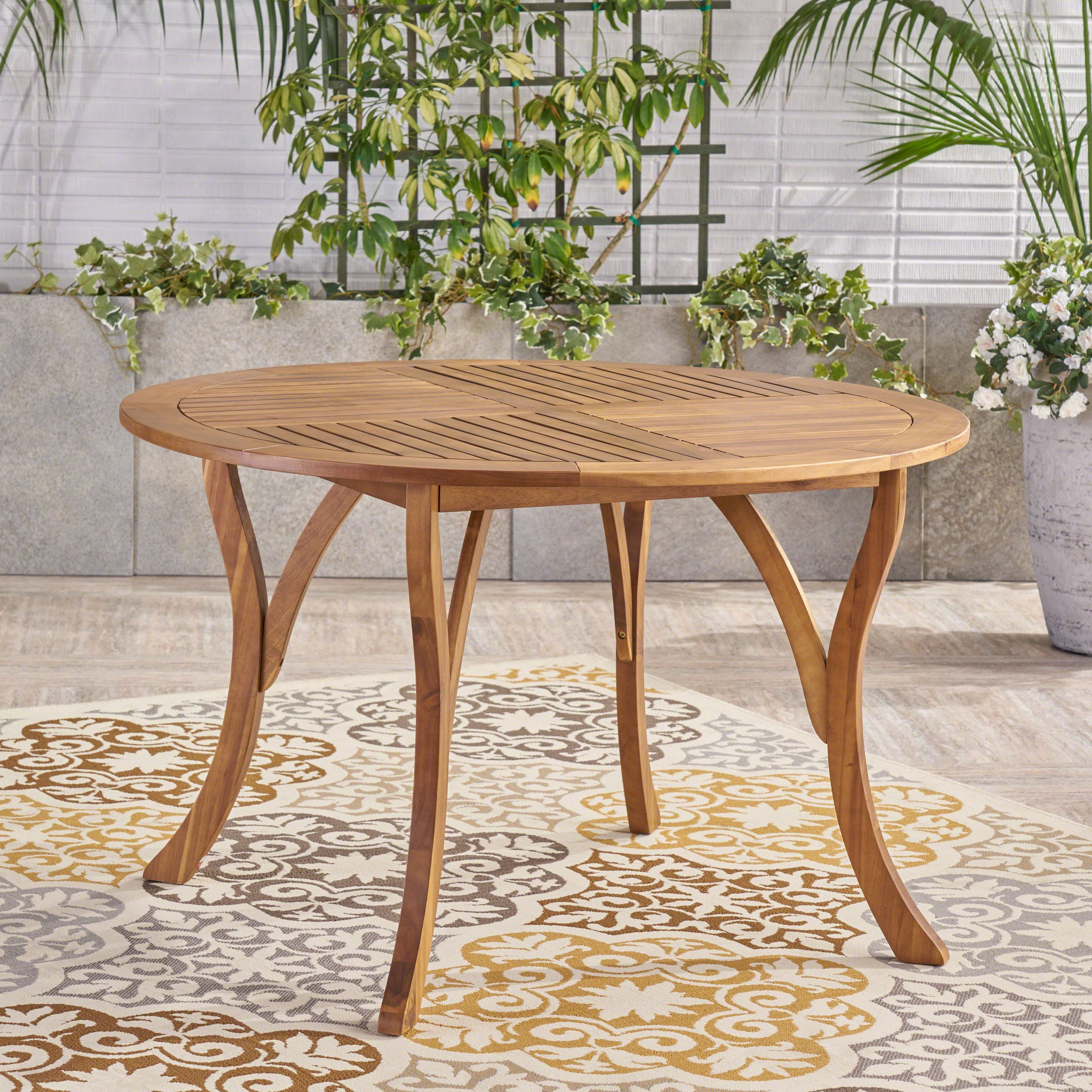 Current Skye Outdoor 47" Acacia Wood Round Dining Table, Teak With Neves 43'' Dining Tables (View 1 of 20)