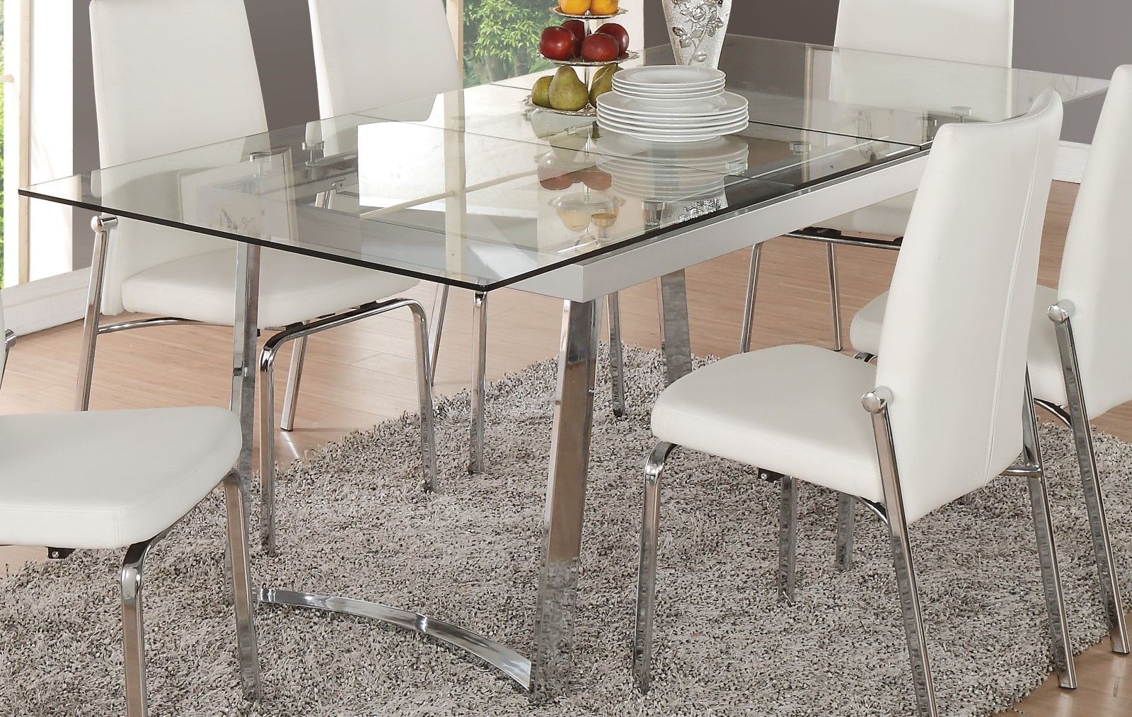 Cyrene Contemporary 63"  79" Tempered Glass Top Dining Inside Preferred Bekasi 63'' Dining Tables (View 15 of 20)