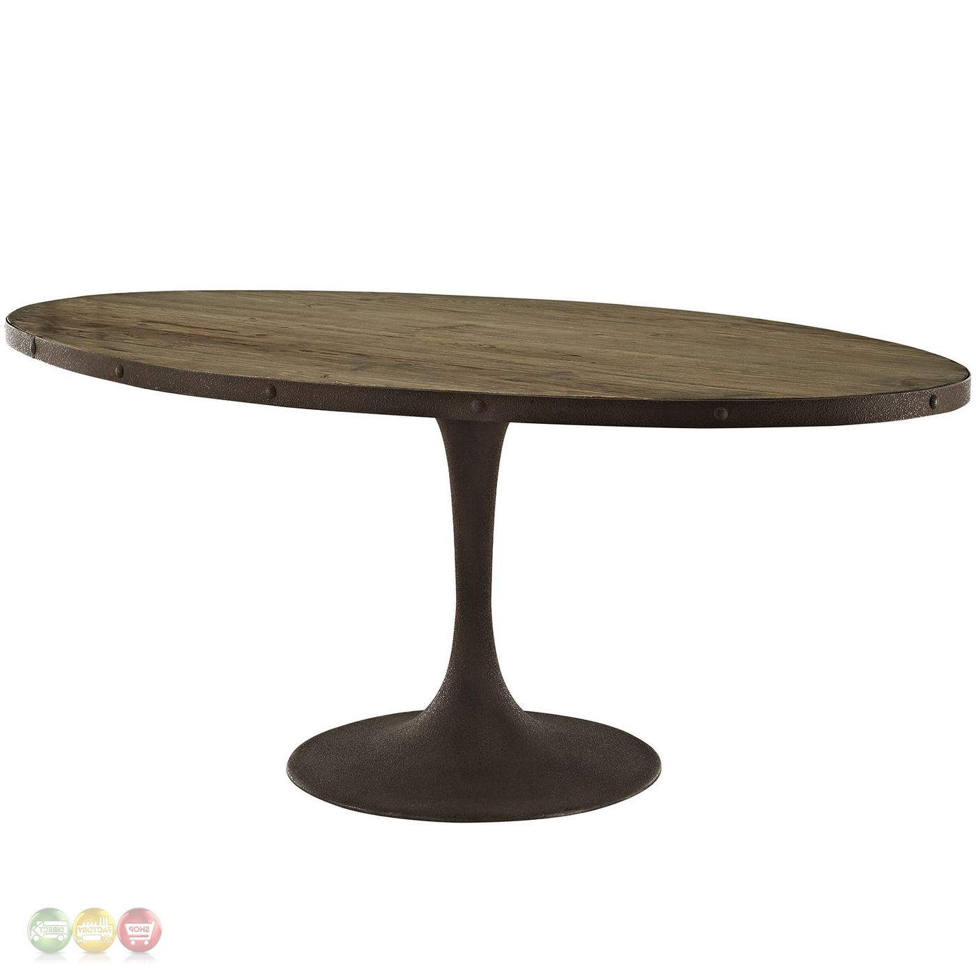 Drive Rustic 78" Oval Wood Top Dining Table W/ Iron Intended For Famous 28'' Pedestal Dining Tables (View 11 of 20)