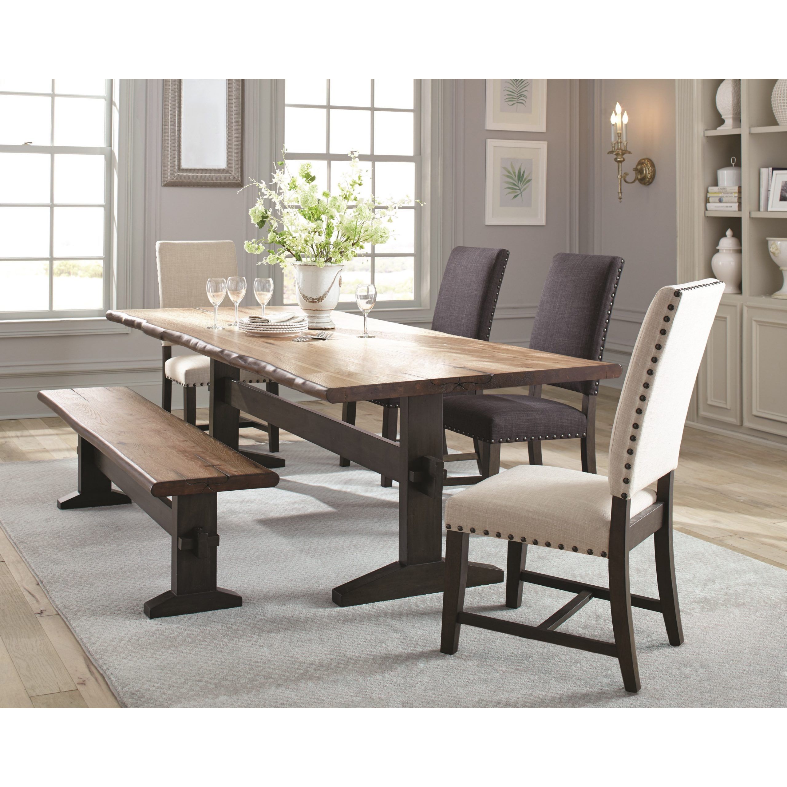 Fashionable Baring 35'' Dining Tables Pertaining To Burnham Two Tone Live Edge Dining Table With Trestle Base (View 6 of 20)
