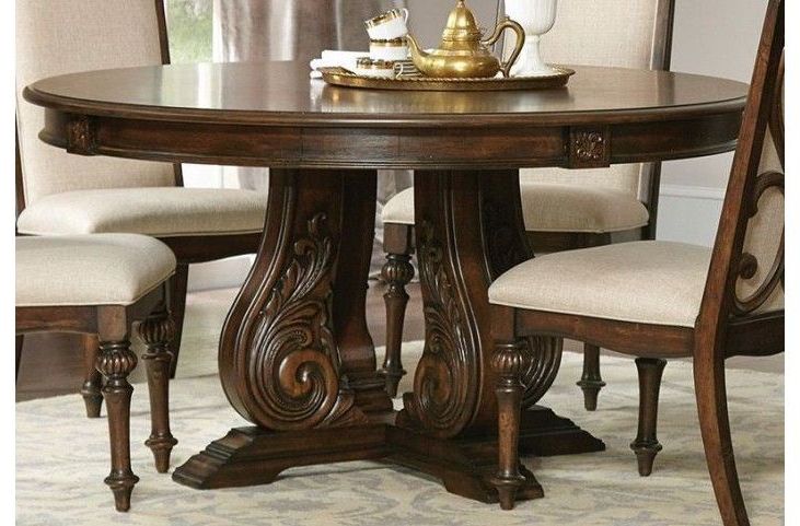 Fashionable Ilana Antique Jave Round Dining Table From Coaster With Nashville 40'' Pedestal Dining Tables (Gallery 8 of 20)