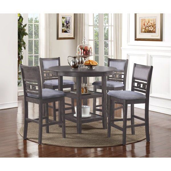 Fashionable Jackins 5 – Piece Rubberwood Solid Wood Dining Set In 2020 Regarding Wes Counter Height Rubberwood Solid Wood Dining Tables (View 17 of 36)