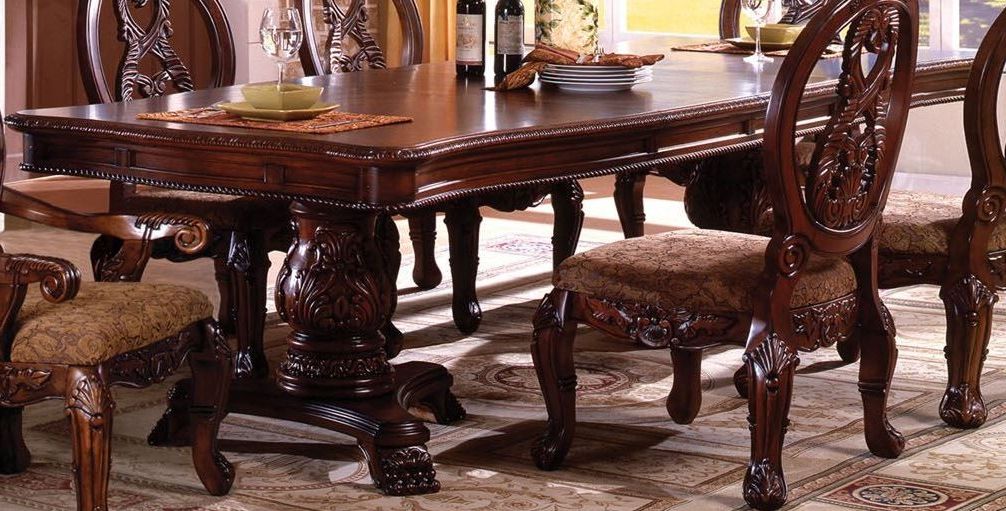 Favorite 28'' Pedestal Dining Tables Inside Tuscany I Antique Cherry Rectangular Extendable Double (View 15 of 20)