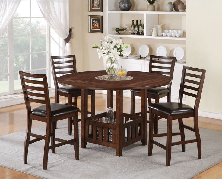 Favorite Andrelle Bar Height Pedestal Dining Tables Throughout Acme Theodora 5 Pc Drop Leaf Counter Height Dining Table (View 14 of 20)