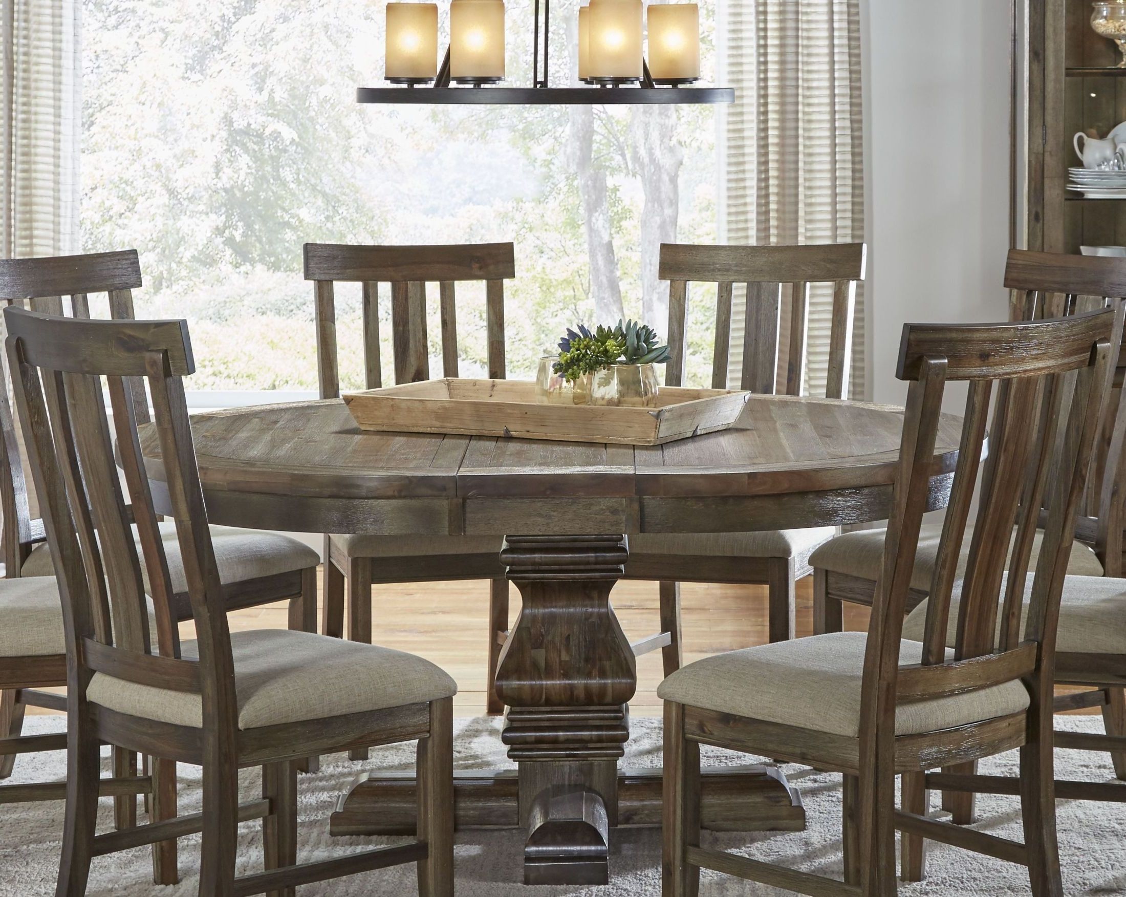 Favorite Dawson Wire Brushed Timber 66" Extendable Oval Pedestal Within Pedestal Dining Tables (View 4 of 20)