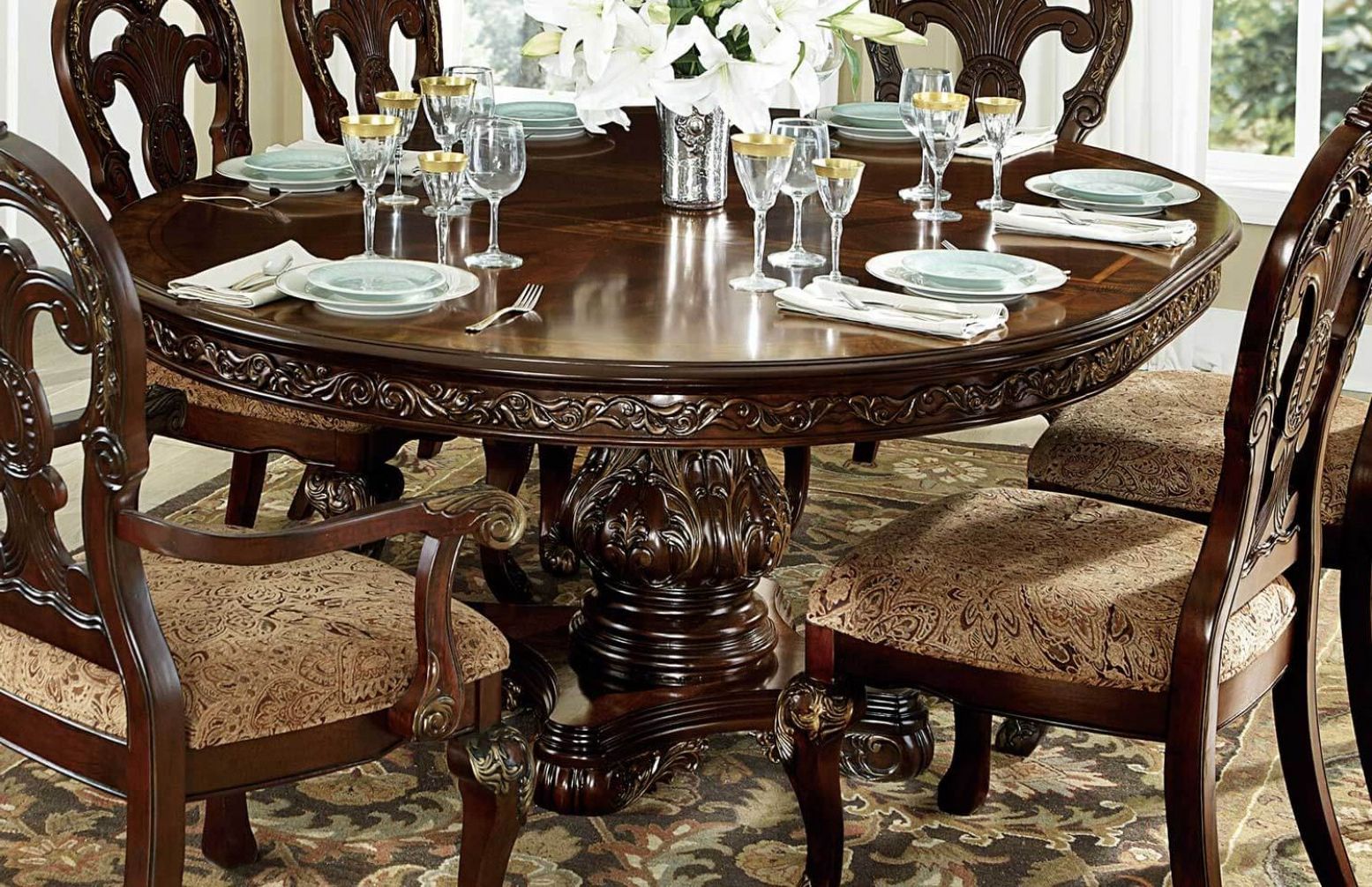 Favorite Deryn Park Classic Round Wood/wood Veneer Extendable Pertaining To Classic Dining Tables (View 8 of 20)
