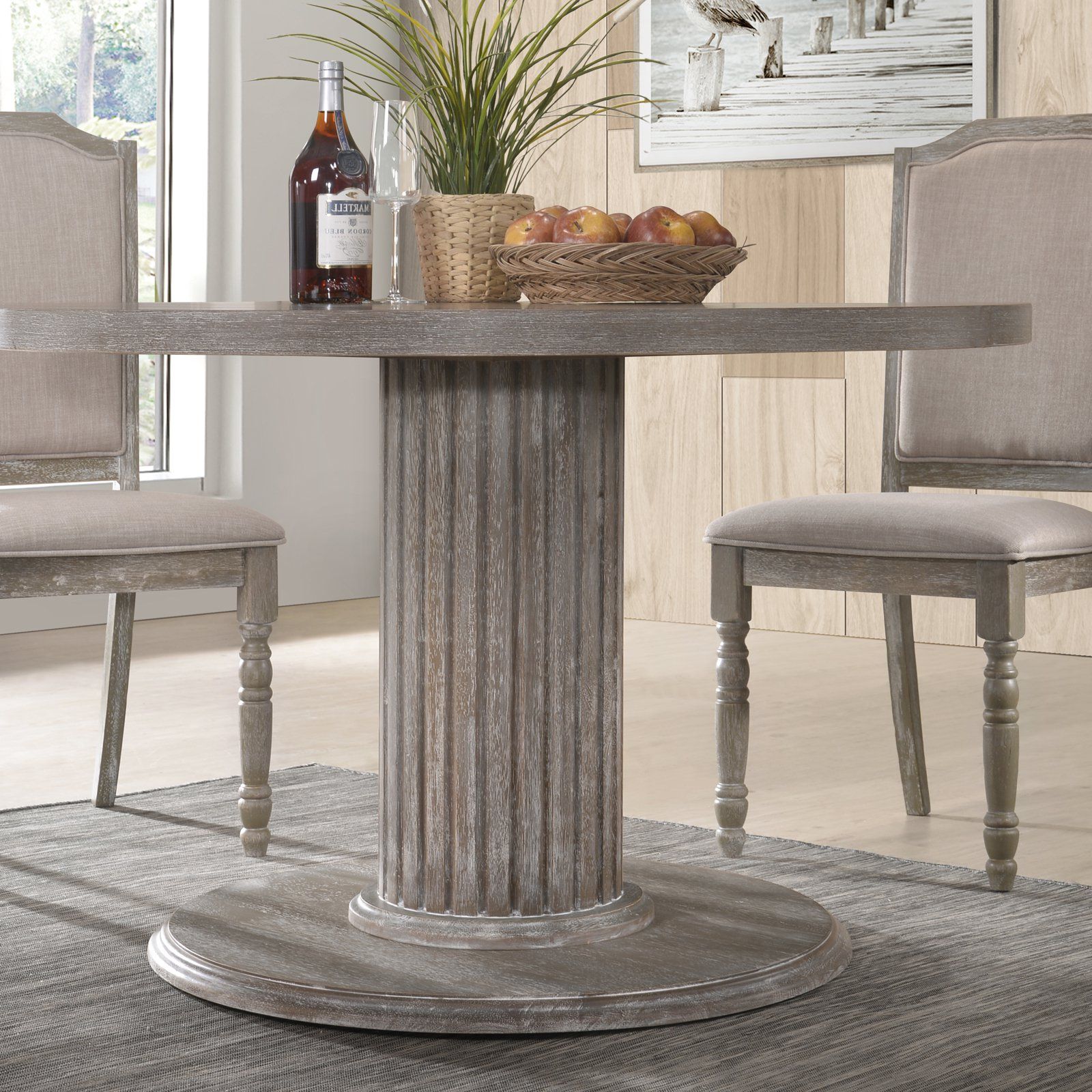 Ferran Wood Pedestal Dining Table Set In Reclaimed Gray Intended For 2020 Granger  (View 10 of 20)
