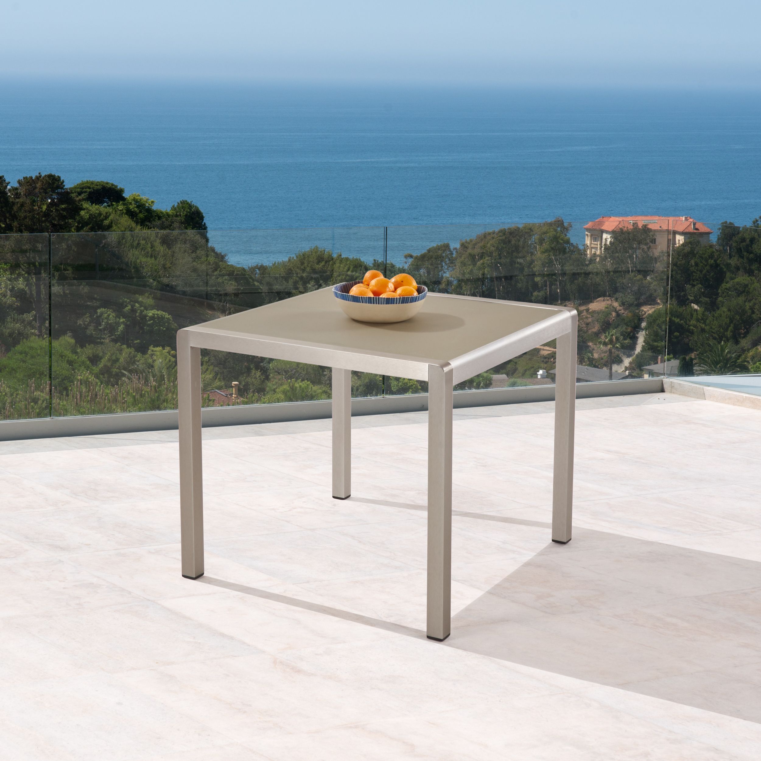 Gannon Outdoor Anodized Aluminum Square Dining Table With In Widely Used Nalan 38'' Dining Tables (View 4 of 20)