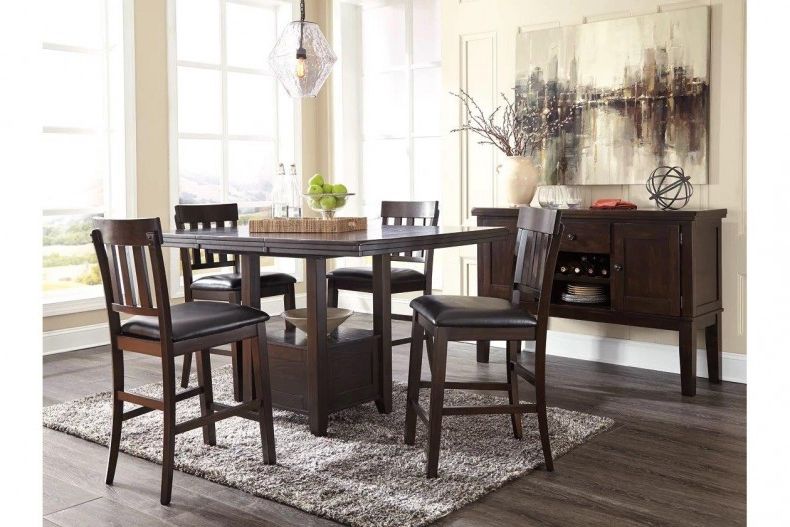 Haddigan Dark Brown Rectangular Extendable Counter Height In Widely Used Romriell Bar Height Trestle Dining Tables (View 10 of 20)