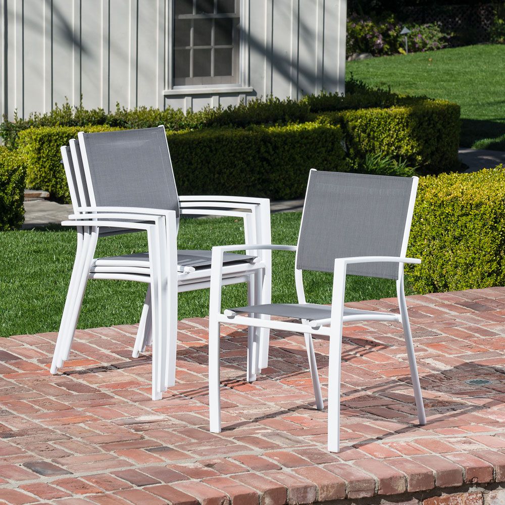 Hetton 38'' Dining Tables Inside Widely Used Hanover Naples 5 Piece Outdoor Dining Set With 4 Sling Arm (View 11 of 20)