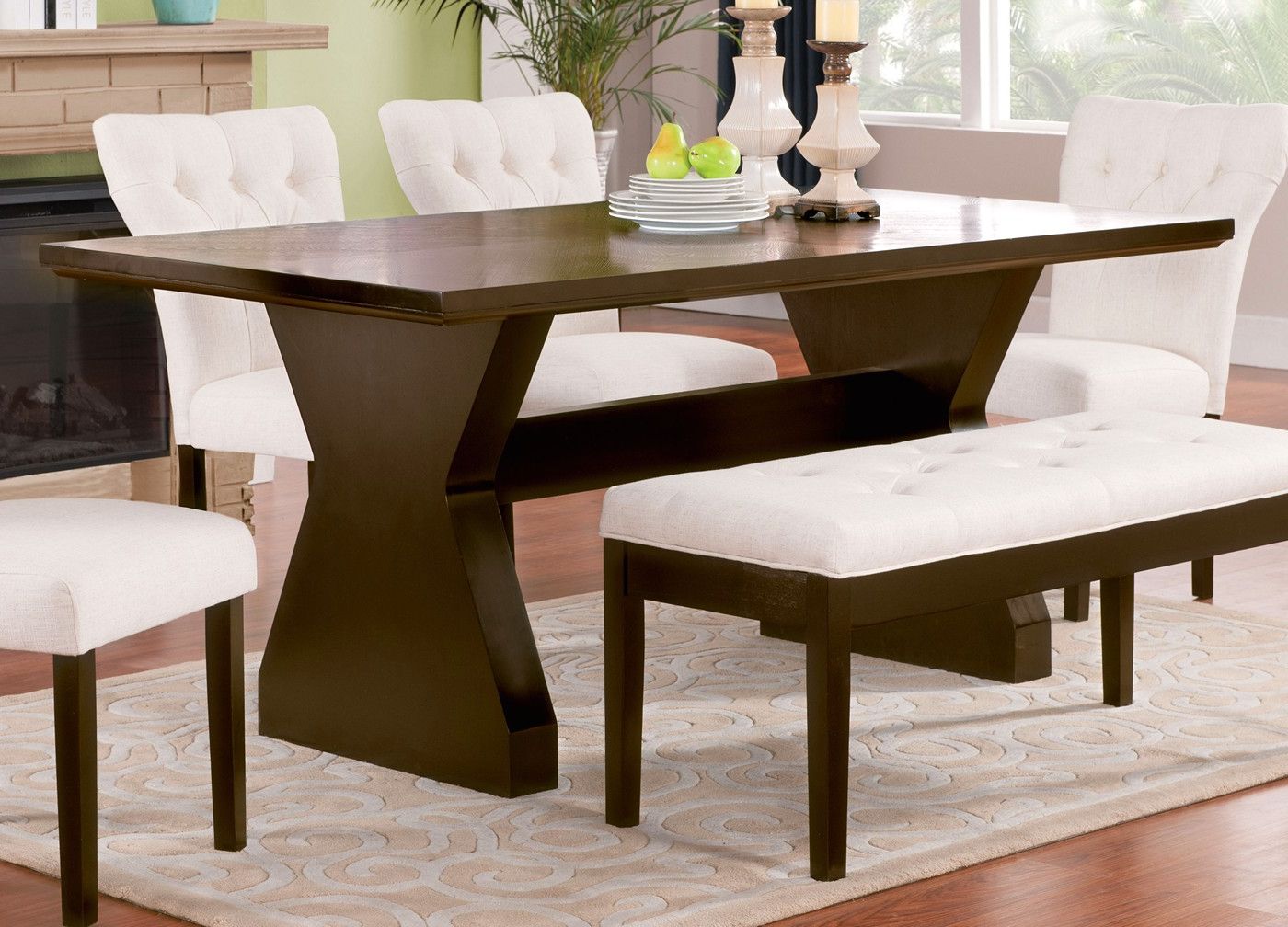 Kara Trestle Dining Tables With Most Recent Eleni Modern 78" Trestle Dining Table In Dark Walnut Finish (View 9 of 20)