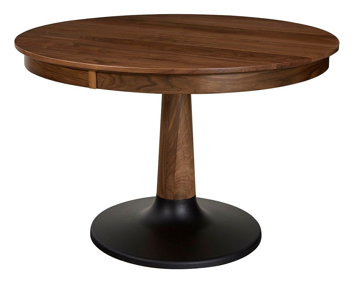 Latest Amish Mid Century Modern Round Pedestal Dining Table Solid Throughout Monogram 48'' Solid Oak Pedestal Dining Tables (View 16 of 20)
