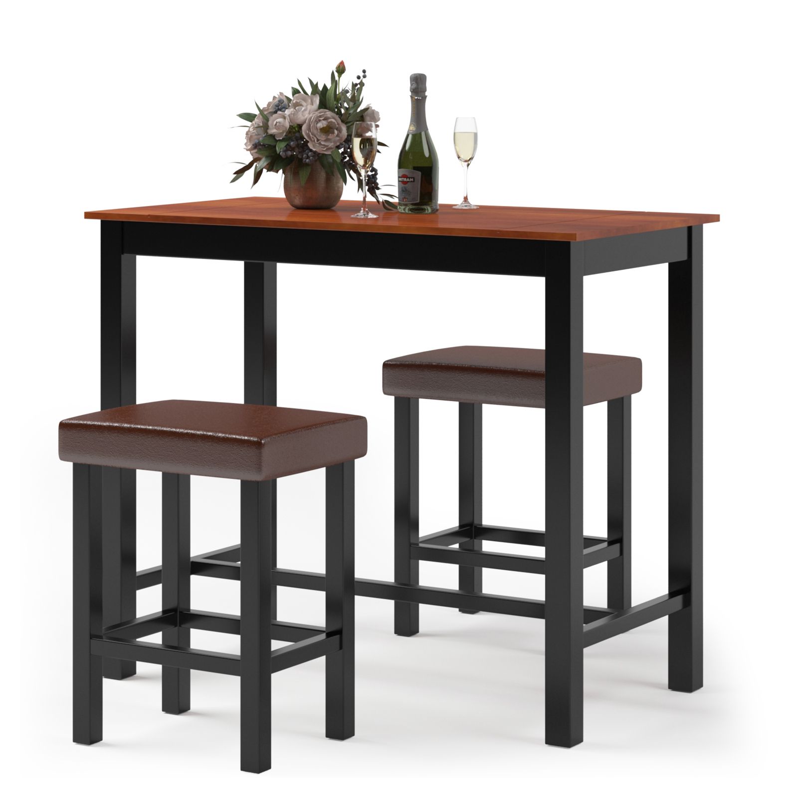 Latest Romriell Bar Height Trestle Dining Tables Within Costway 3 Piece Pub Table Set Counter Height Kitchen (View 4 of 20)