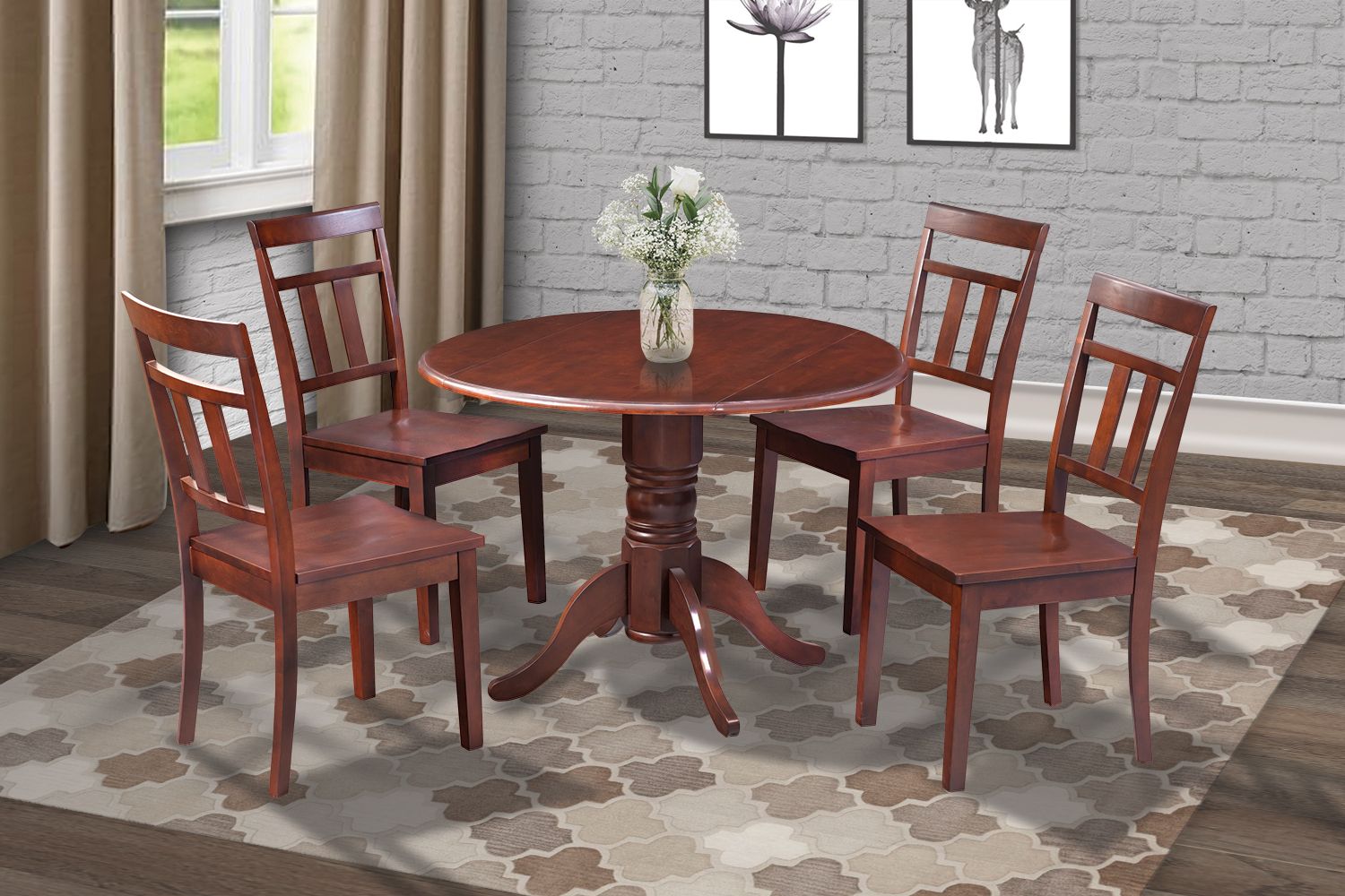 M&d Furniture Llc Inside Favorite Villani Drop Leaf Rubberwood Solid Wood Pedestal Dining Tables (View 9 of 20)