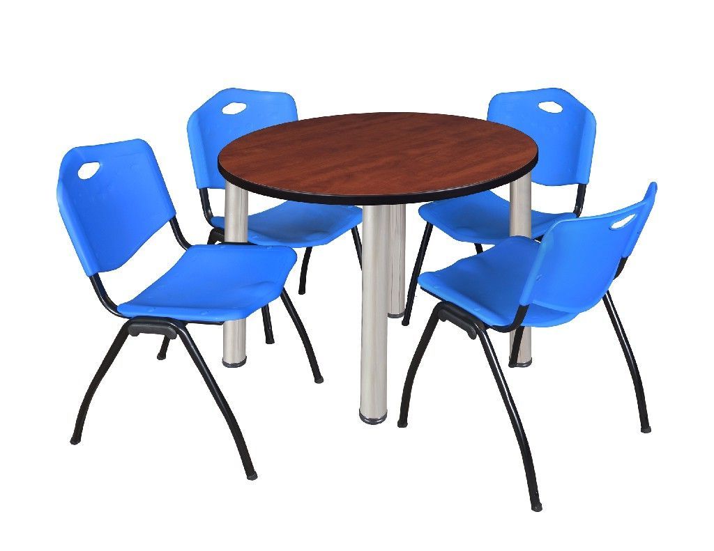 Mode Square Breakroom Tables For Latest Kee 42" Round Breakroom Table In Cherry/ Chrome & 4 'm (View 14 of 20)