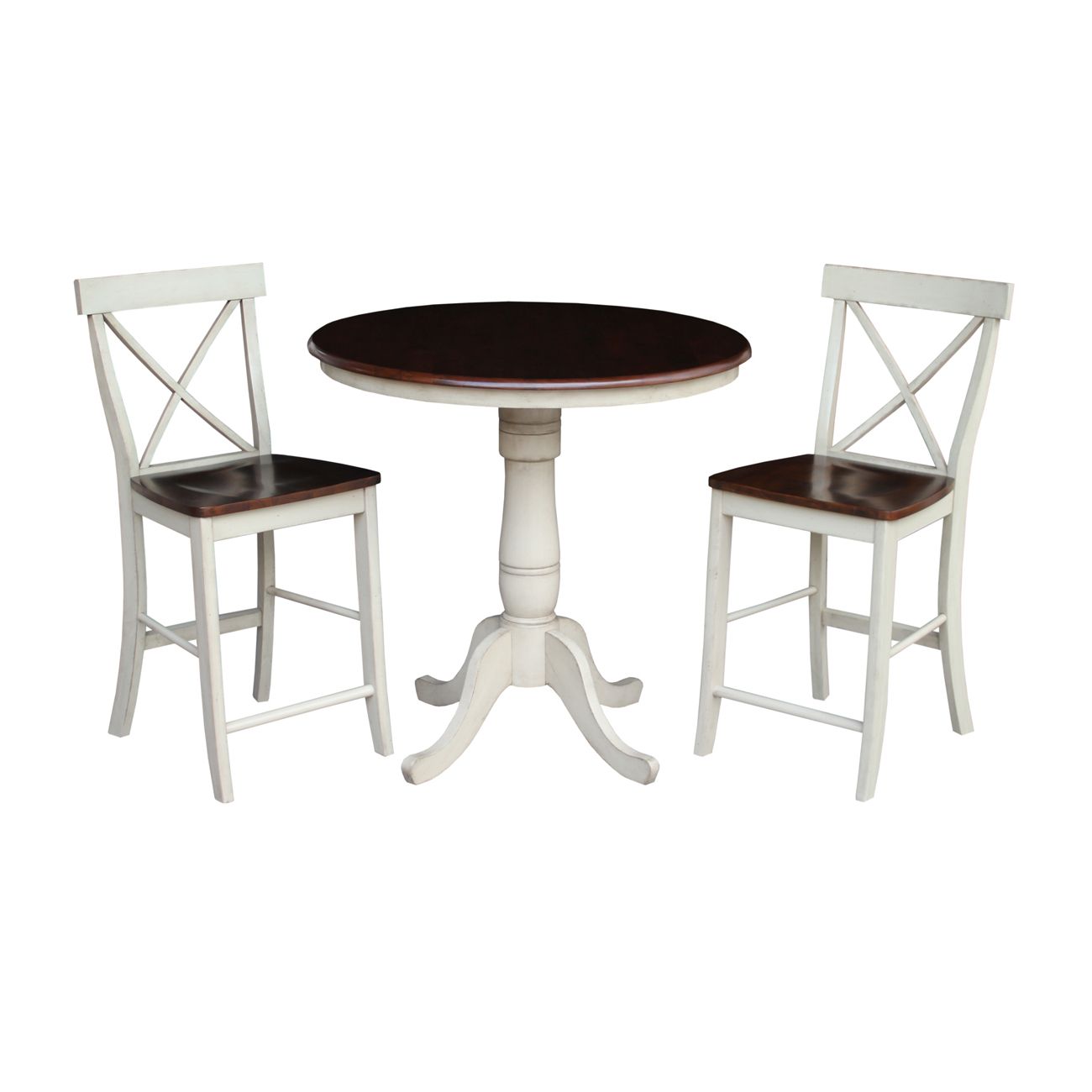 Most Current Barra Bar Height Pedestal Dining Tables Within 36" Round Counter Height Table With 2 X Back Stools In (View 12 of 20)
