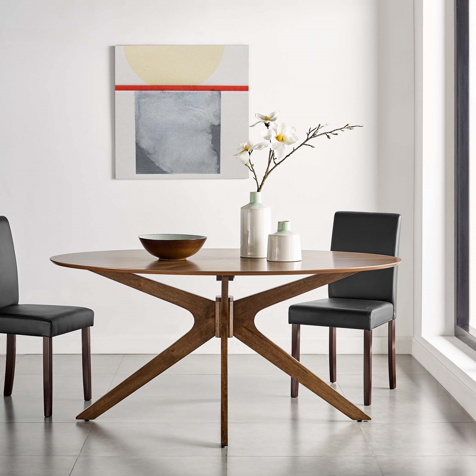 Most Current Bekasi 63'' Dining Tables Within Crossroads 63" Oval Wood Dining Table In Walnut – Hyme (View 5 of 20)