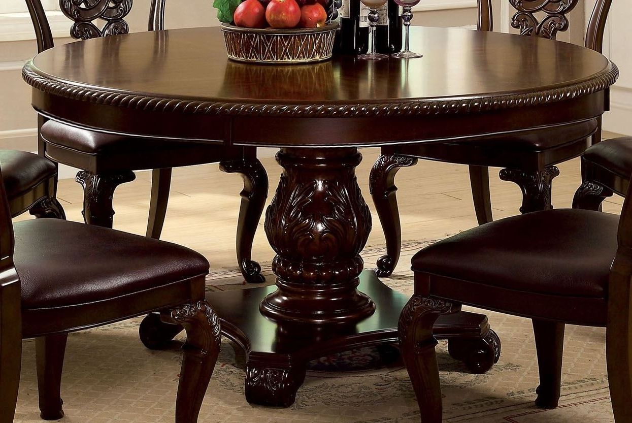 Most Current Bellagio Brown Cherry Round Pedestal Dining Table From Inside 47'' Pedestal Dining Tables (View 9 of 20)