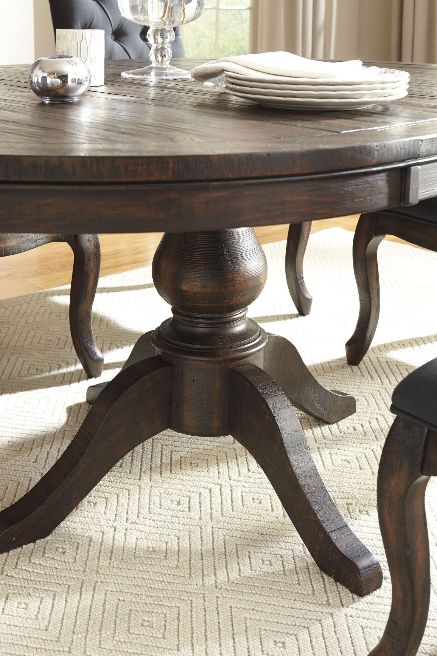 Most Popular Pedestal Dining Tables For Trudell Dark Brown Round Extendable Pedestal Dining Table (Gallery 19 of 20)