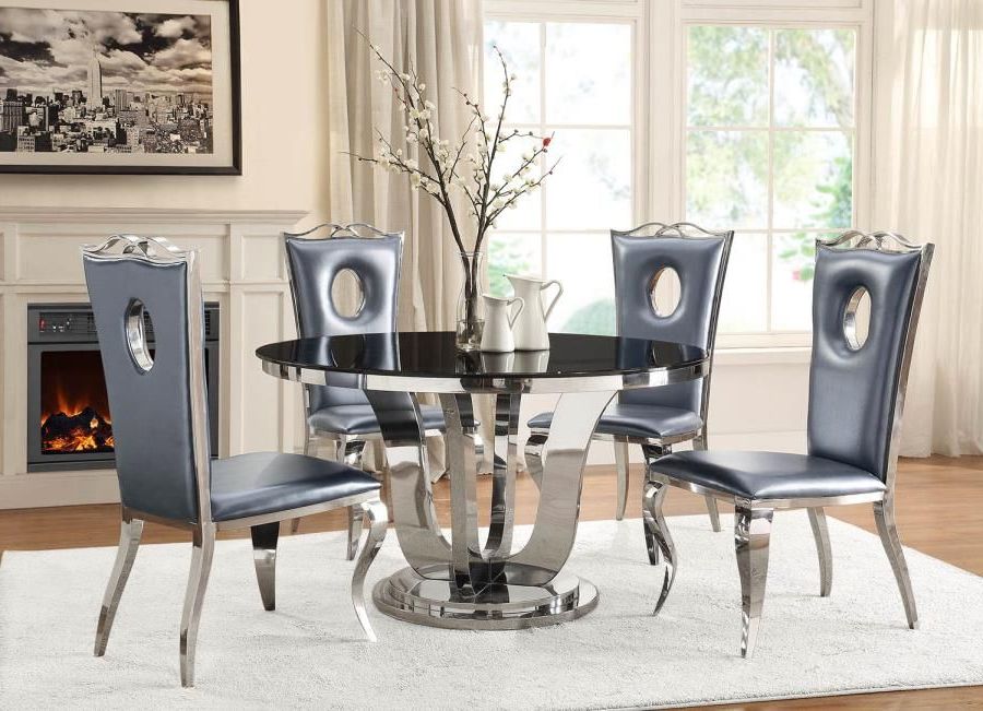 Most Recent 107881 82 5 Pc Blasio Chrome Metal Base Round Dining Table With Naz  (View 7 of 20)