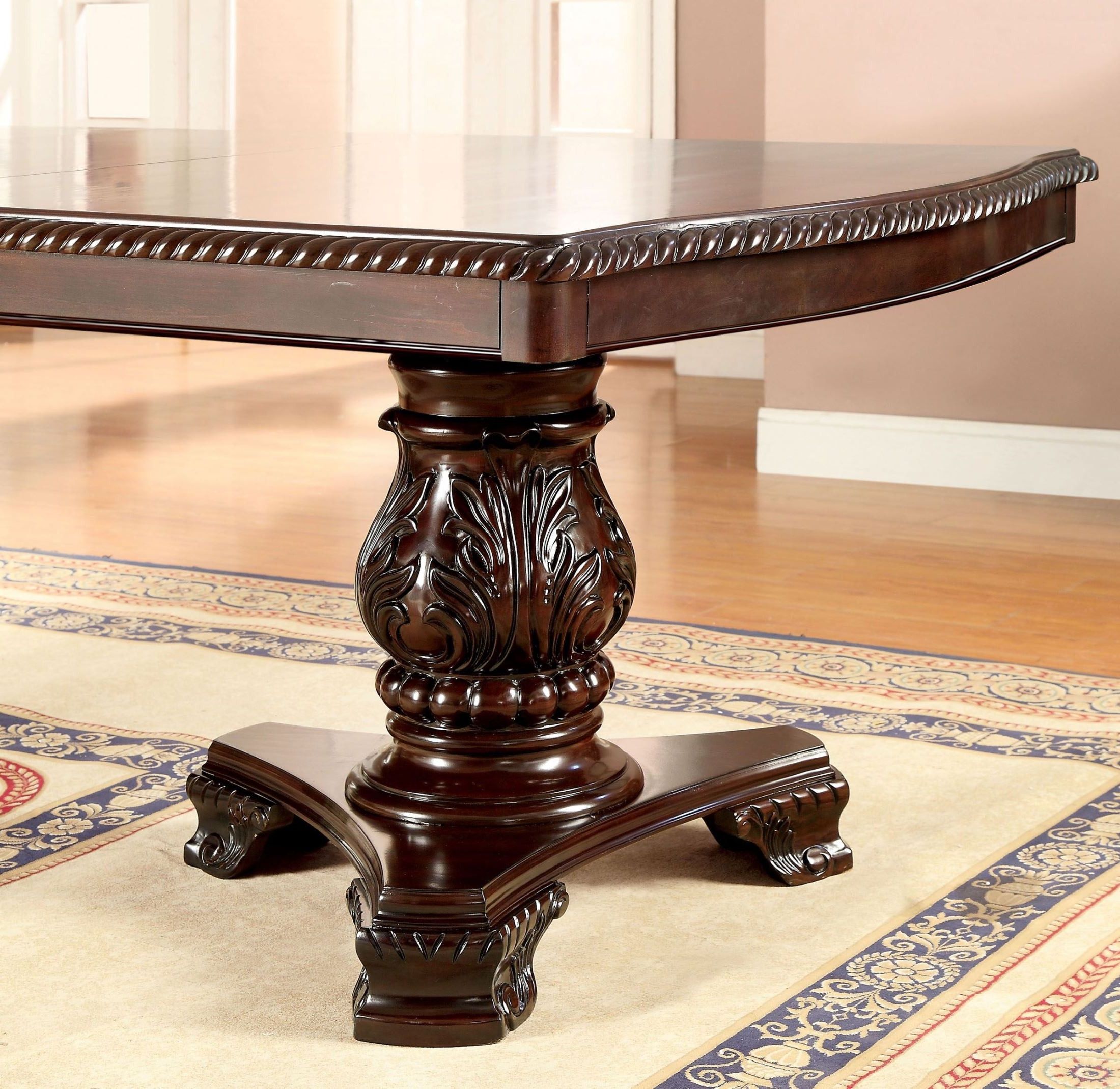 Most Recent Bellagio Brown Cherry Rectangular Extendable Pedestal Pertaining To Dawna Pedestal Dining Tables (View 10 of 20)