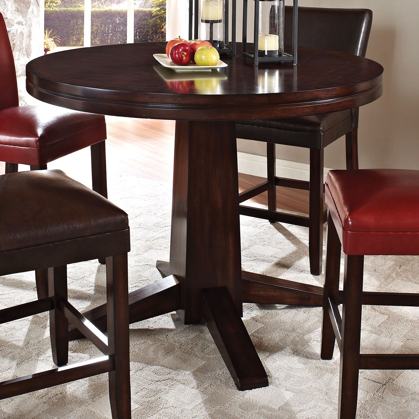 Most Recently Released Counter Height Pedestal Dining Tables Inside Hartford Counter Height Table With Fancy Face Dark Oak (View 6 of 20)