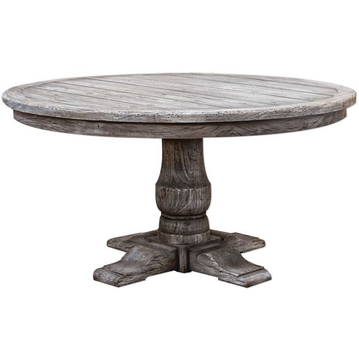 Most Recently Released Urban Driftwood Round Pedestal Table – Weathered Driftwood For Sevinc Pedestal Dining Tables (View 14 of 20)
