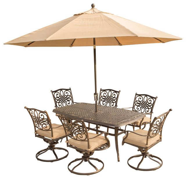 Most Up To Date Traditions 7 Piece Dining Set In Tan, 72 X 38" Table, 9 Ft Intended For Nalan 38'' Dining Tables (View 14 of 20)