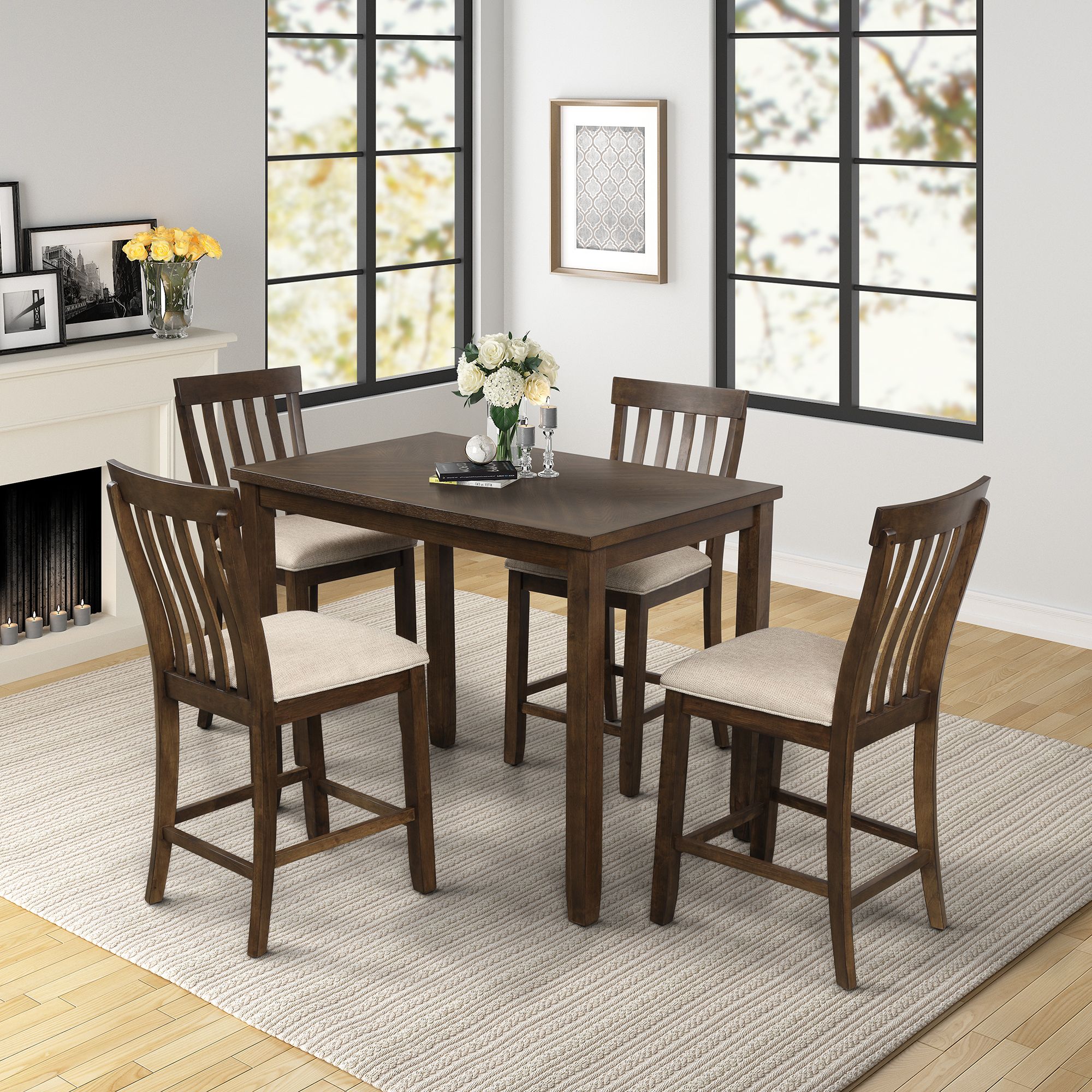 Neves 43'' Dining Tables Inside Favorite Dining Table Set With 4 Chairs, 5 Piece Wooden Kitchen (View 2 of 20)