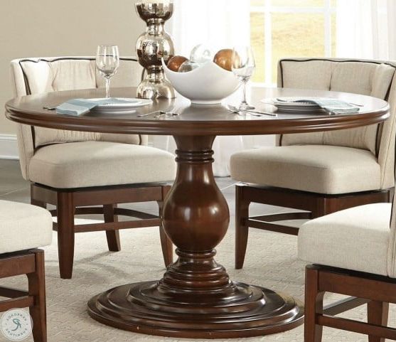 Popular 28'' Pedestal Dining Tables Pertaining To Oratorio Cherry Round Pedestal Dining Table From (View 10 of 20)
