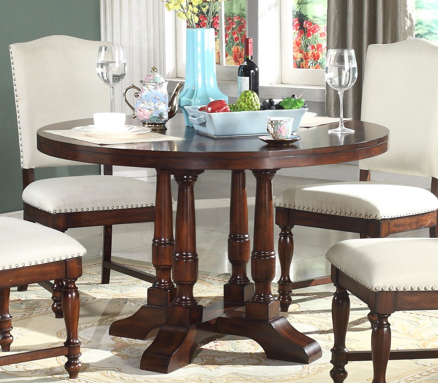 Popular Charlotte Classic 48" Round Pedestal Dining Table In Rich Inside Pedestal Dining Tables (View 1 of 20)