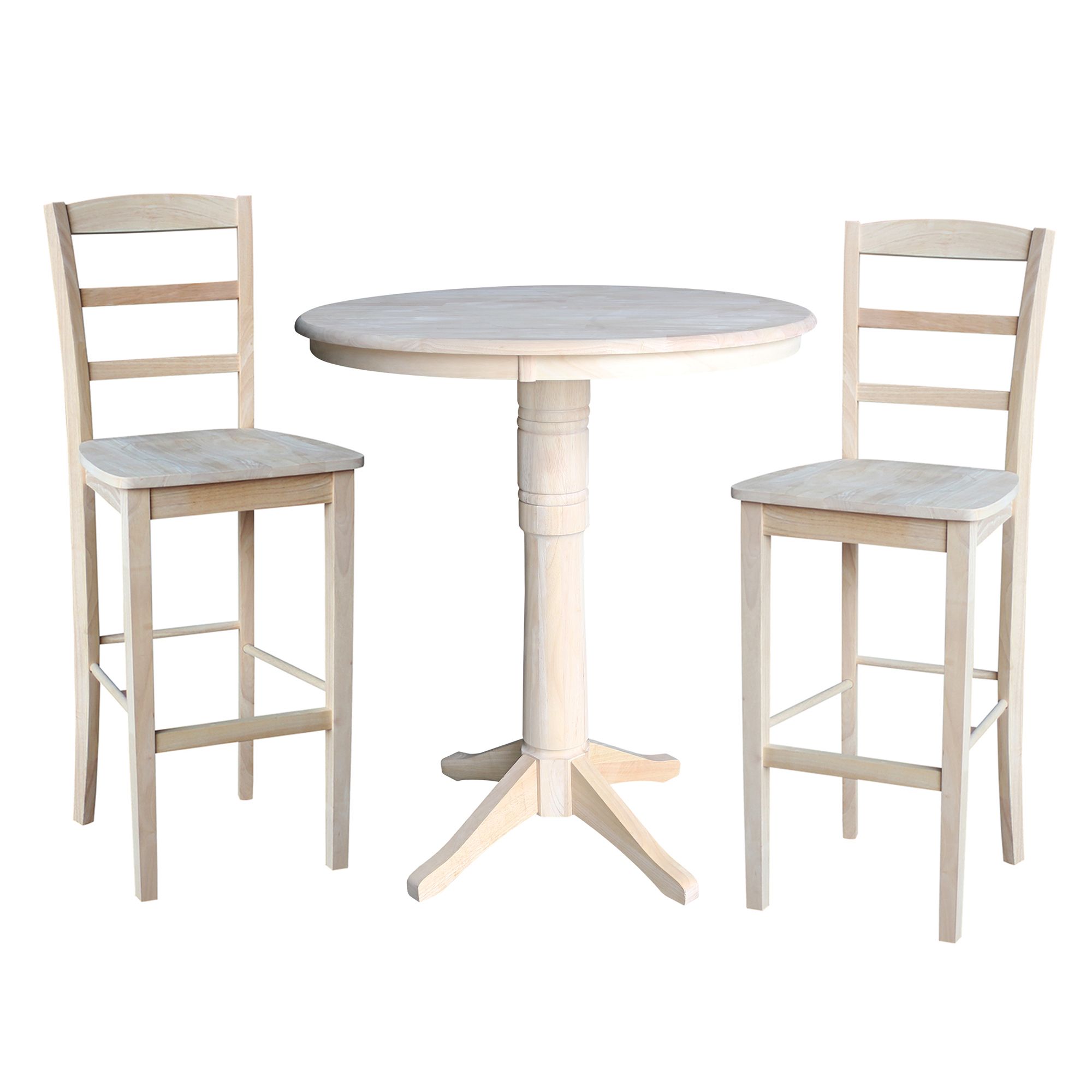 Popular Counter Height Pedestal Dining Tables In 36" Round Pedestal Bar Height Table With 2 Madrid Stools (View 17 of 20)
