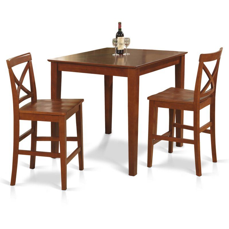 Popular East West 3 – Piece Counter Height Rubberwood Solid Wood Within Wes Counter Height Rubberwood Solid Wood Dining Tables (Gallery 31 of 36)
