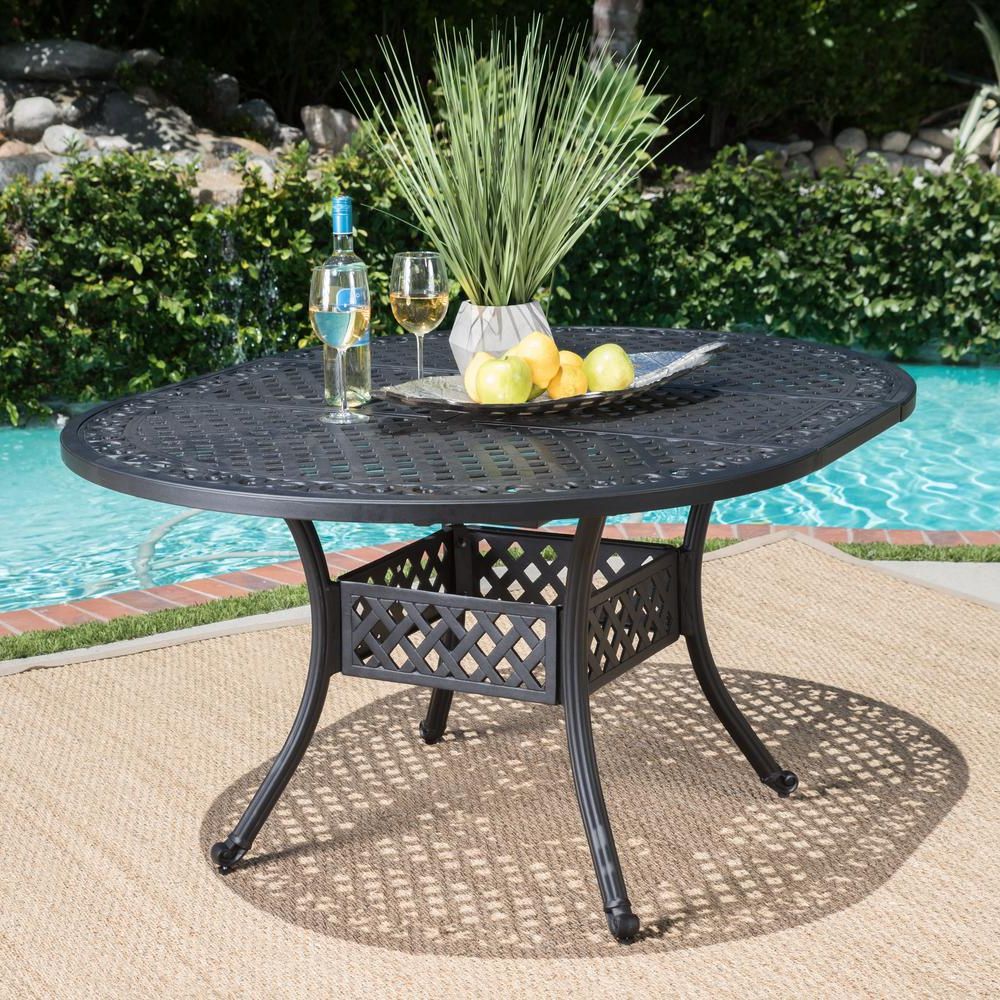 Popular Gorla 39'' Dining Tables Inside Noble House Black Oval Aluminum Expandable Outdoor Dining (Gallery 20 of 20)